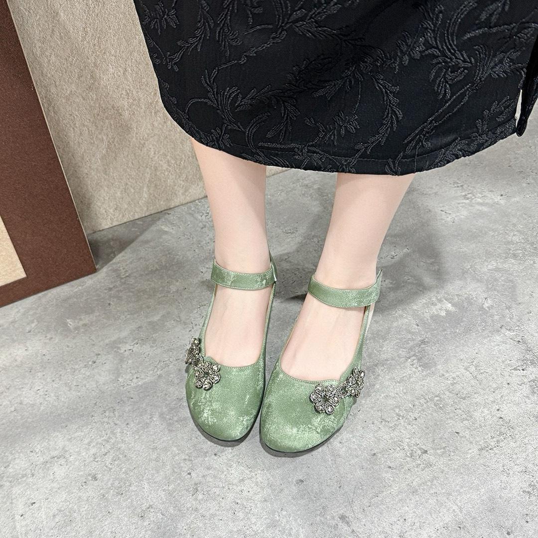 

Туфли на плоской подошве женские 2024 года с круглым носком и низким каблуком в сетку туфли Мэри Джейн новые туфли в китайском стиле с цветочным принтом и лоферами 40 зелёный