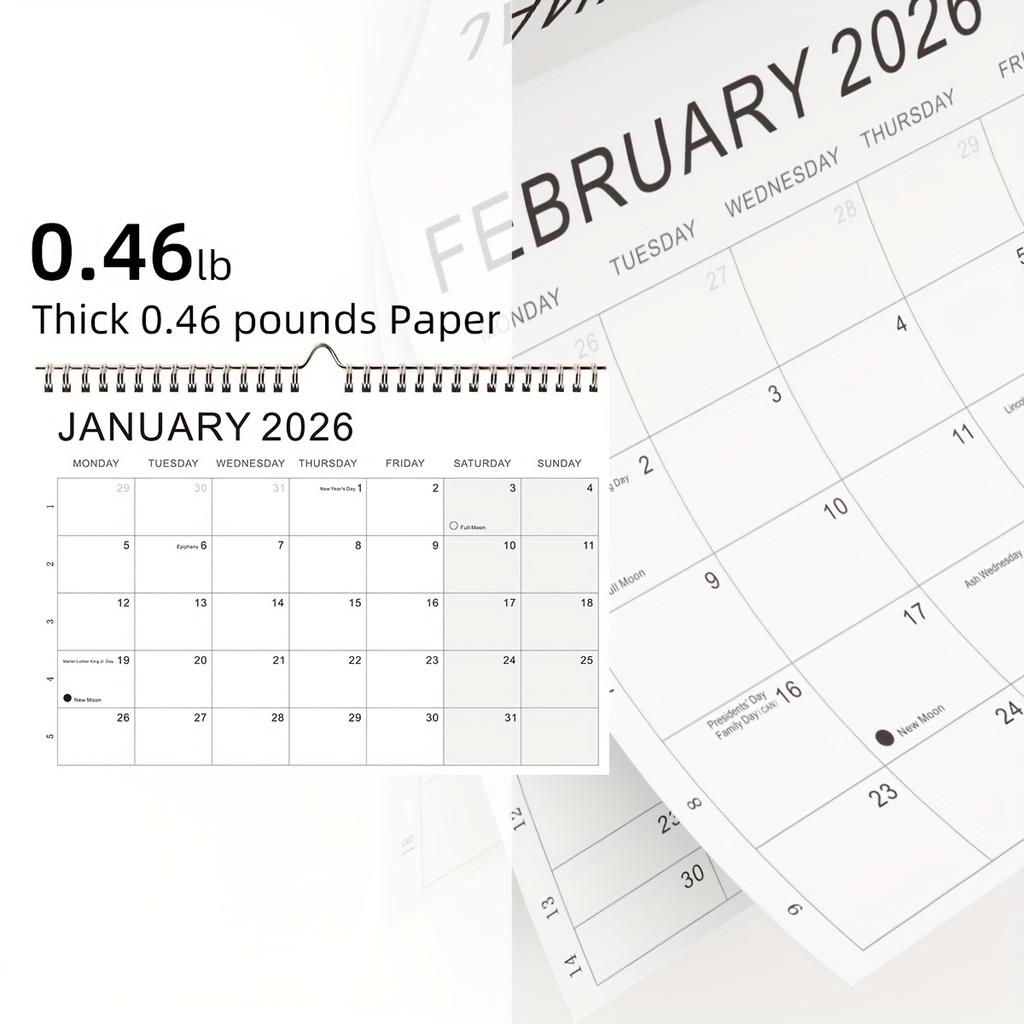 1pc A4 Weekly Planner Calendar 2026-2027 View with Monthly Tabs, Full Moon & New Moon Markings, Monday-to-Sunday Layout