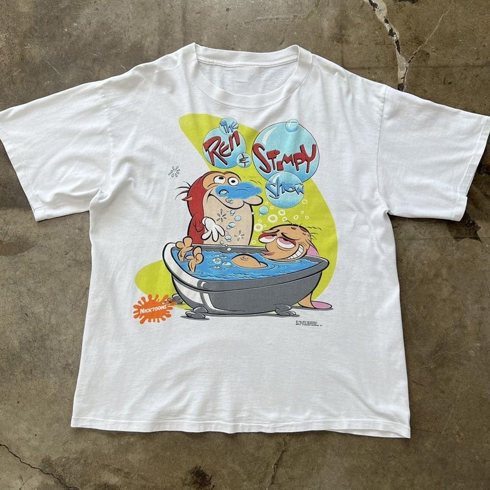 Retro 1992 The Ren and Stimpy Bathtub Cartoon Unisex T-shirt S-5XL S