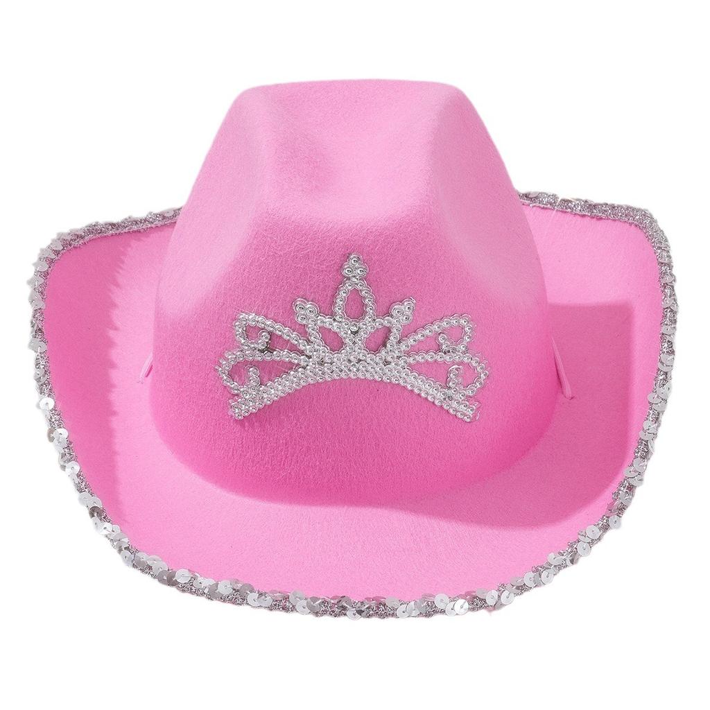 Women's Gender-neutral Western Denim Hat, Metal Crown Rhinestone Match, Wide-brimmed Sequined Accessories Birthday Hat