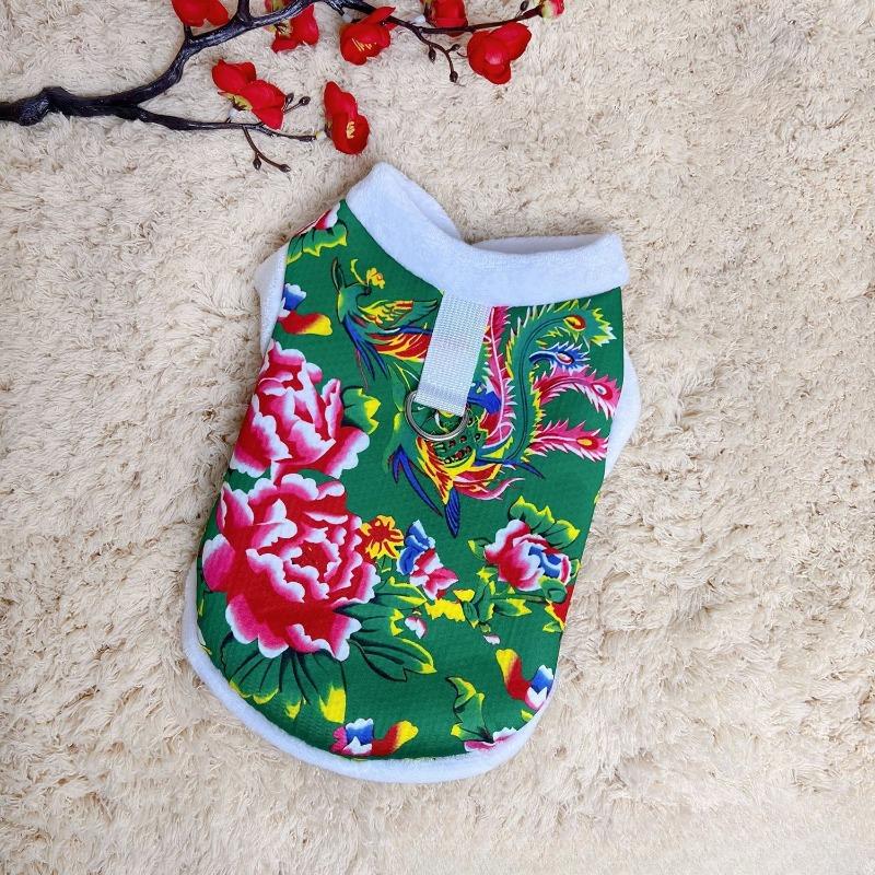Doggy Clothes - Thickened for Autumn and Winter, Suitable for Outdoor Use. for Pets and Cats. Festive New Year Outfits with Big Flowers.