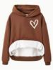 European & American Women's Heart Print Hoodie - Long Sleeve, Fleece-Lined, Kangaroo Pocket, Autumn/Winter Style