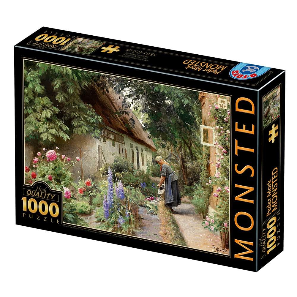 

D-Toys 1000-piece jigsaw puzzle, 77417-MO04, Peder Mørk Mønsted: An Old Woman Watering the Flowers Behind a Thatched Farmhouse, 47 x 68 cm