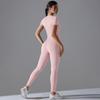 Nessaj Short Sleeveless Women Workout Colthes Solid Colour Fitness Top High Waist Leggings Sportswear