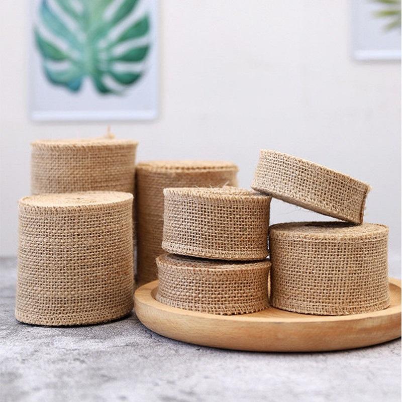 Jute Burlap Fållad Band DIY-väska Material Hampa Rep Flätad Linne Rulle Bröllopsfest Hantverk Dekorativ Gåva Sybehör
