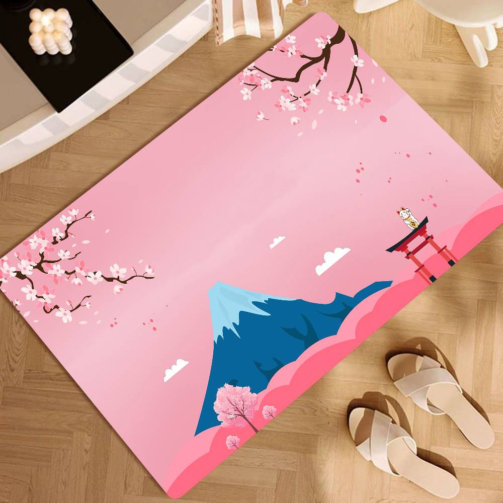 Mount Fuji Cherry Blossoms Floor Mat Suitable For Living Room Kitchen Bathroom Non-slip Mat Household Foot Mat