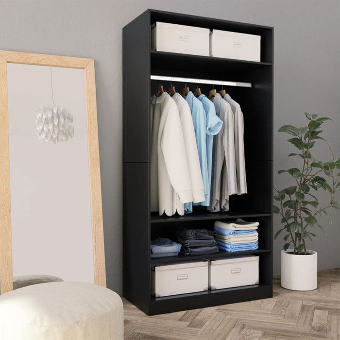 Wardrobe Black 100 X 50 X 200 Cm Engineered Wood