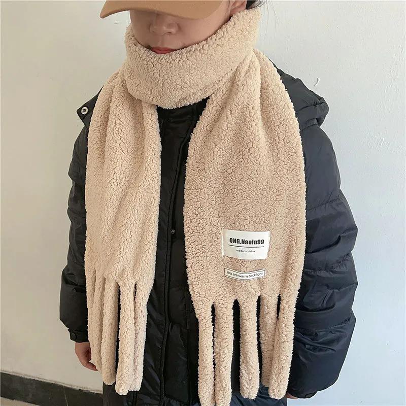 WTEMPO Fluffy Pocket Scarf Women's Autumn Winter Cute Girl Lamb Wool Warm Thick Cold-proof Windproof Plush Tassel Scarves