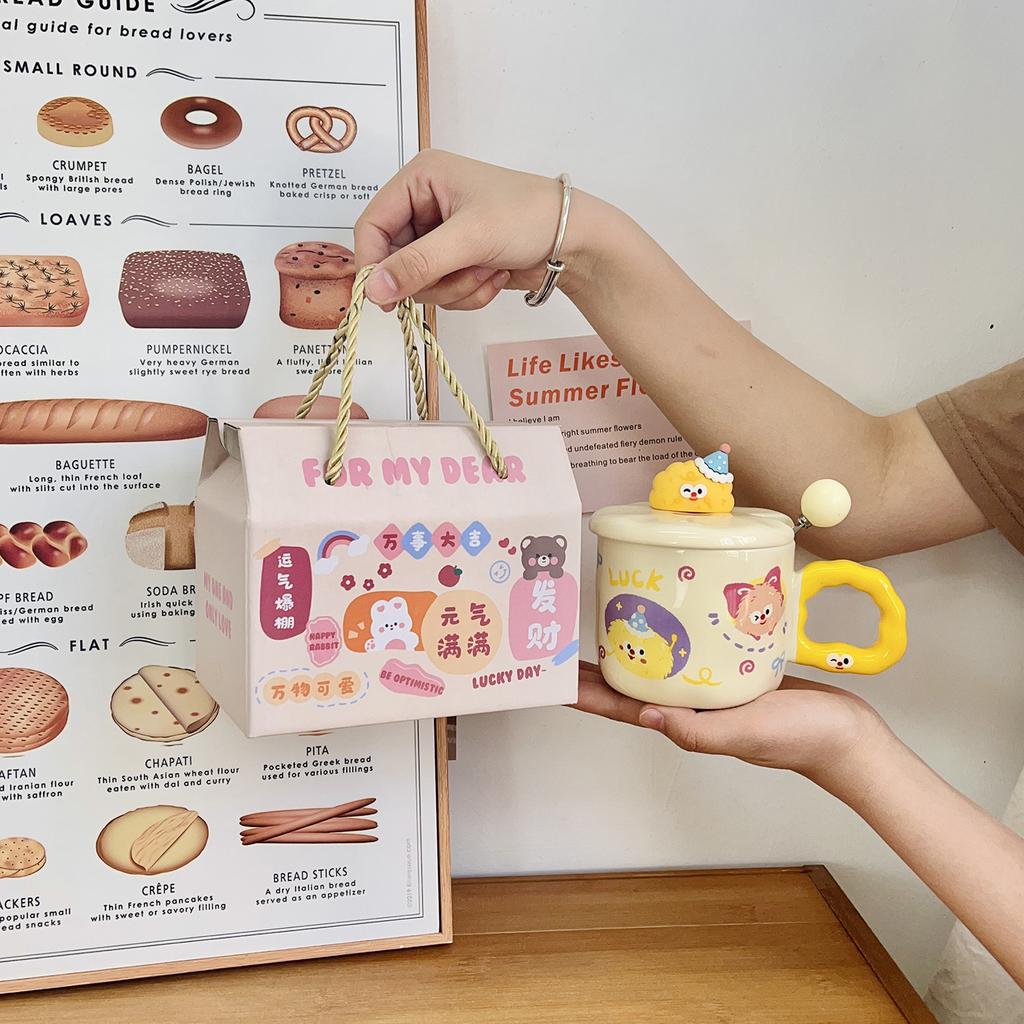 Cute Coal Ball Mug With Lid Spoon High Value Girl Heart Cup Ceramic Couple Water Cup Girl Birthday Gift