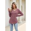 Solid Color V Neck Lace Patchwork Loose Long Sleeve Brushed T Shirt