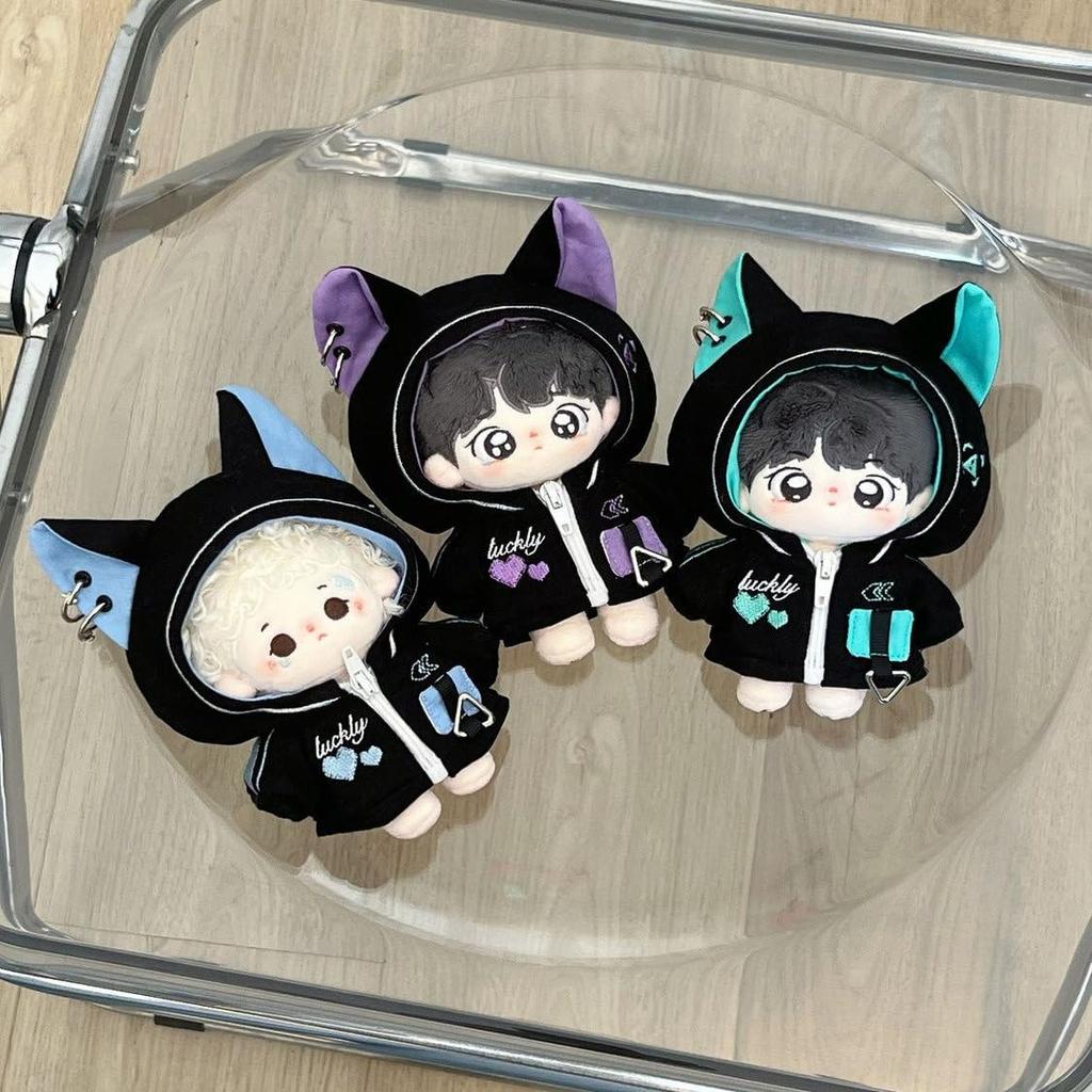 AXLUCE - Plush Clothes - Cat Ear Cyberpunk Hoodie - Plush Toy - Clothes - 10cm - Doll (Purple)