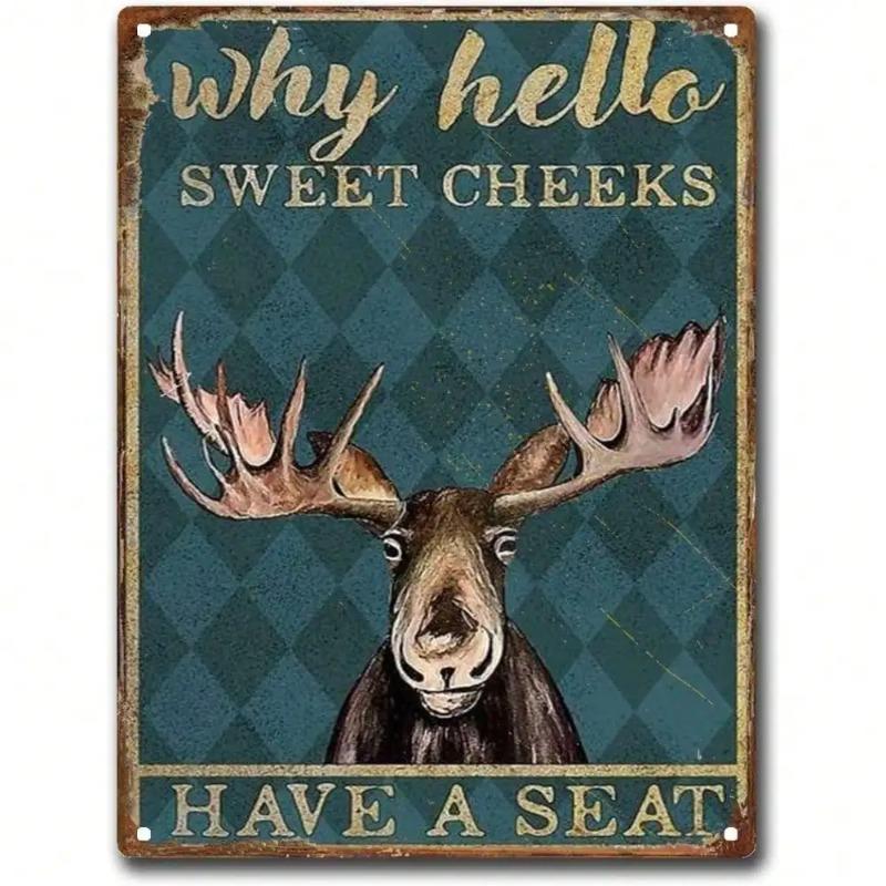 Funny Moose Metal Wall Sign Vintage Bathroom Decor Retro Home Accent