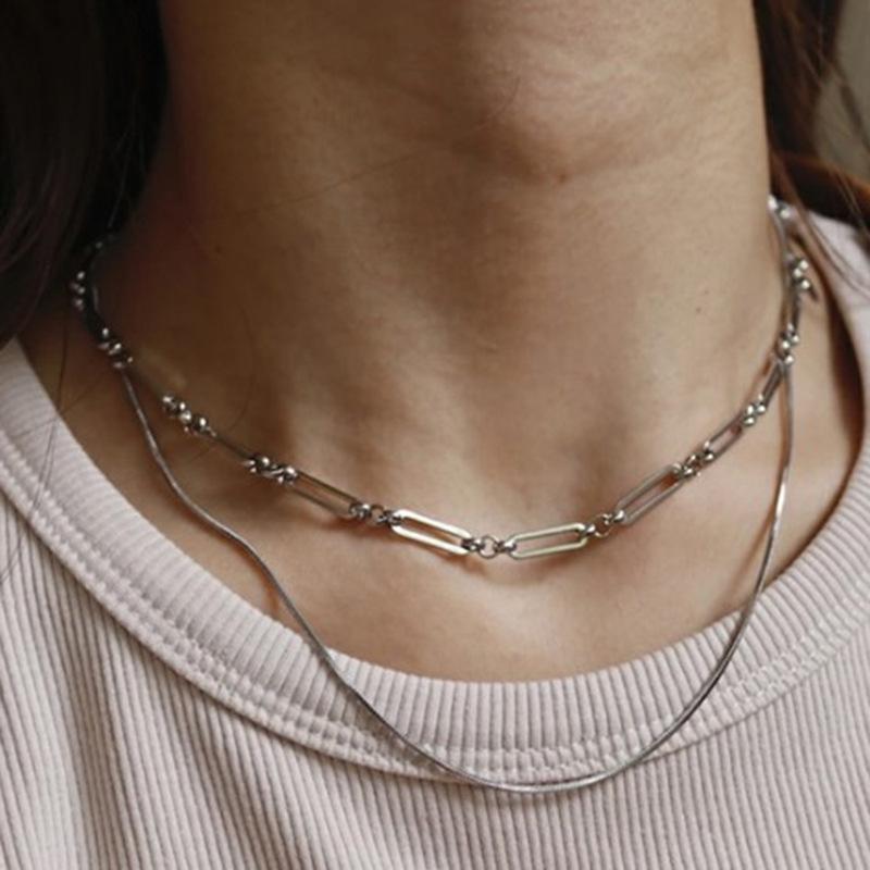 Separable European American Stacked Double-layer Women s Sporty Necklace Sweater Matching Snake Chain Pearl Clavicle Chain Color