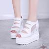 12cm Ultra High Heels Wedge Sandal for Women Fashion Summer Peep Toe Mesh Breathable Gothic Black White Platform Sandales Femmes