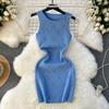 Light luxury diamond-encrusted diamond-knitted dress femininity round neck slim-fitting short elastic wrap skirt sleeveless vest skirt