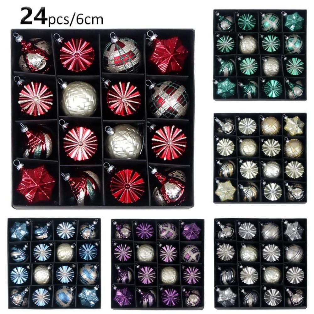 24Pcs 6cm Christmas Ball Ornaments Electroplated Painted Holiday Ornaments Home Decor