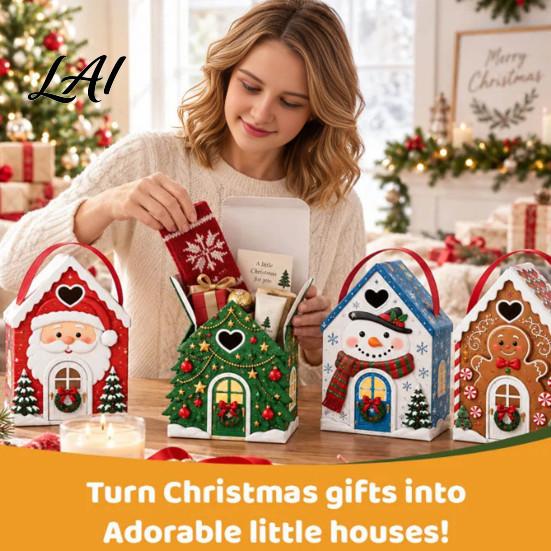 Seasonal Candy Packaging Boxes Christmas House Handle 3D with Gift Box Gingerbread/Santa Claus/Tree/Snowflake Decorative Cardboard