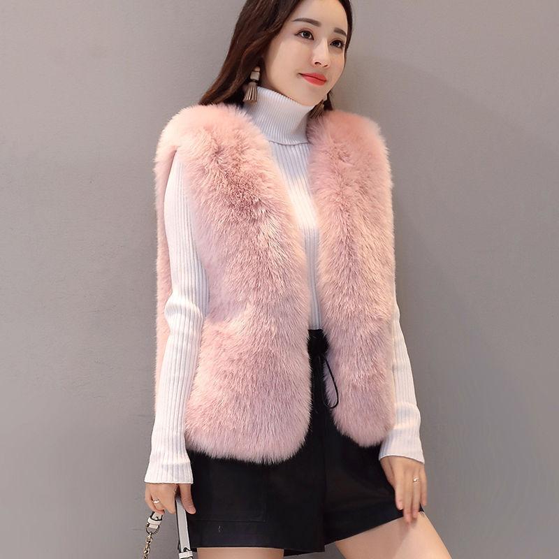 Haining winter imitation leather vest women's imitation leather jacket short vest fox fur vest thin