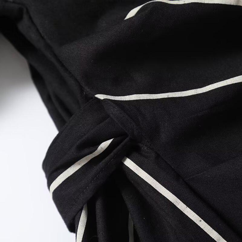 2025 Spring Women's Tie-Up Striped Turn-Down Collar Long-Sleeve Shirt - Versatile Commuter Fashion