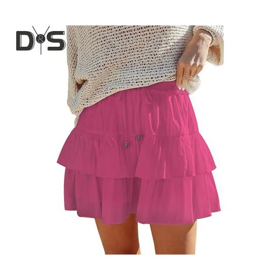 

Струящаяся мини-юбка с эластичной кулиской и высокой талией, женская короткая юбка с несколькими оборками, однотонная юбка в стиле бохо M розовый