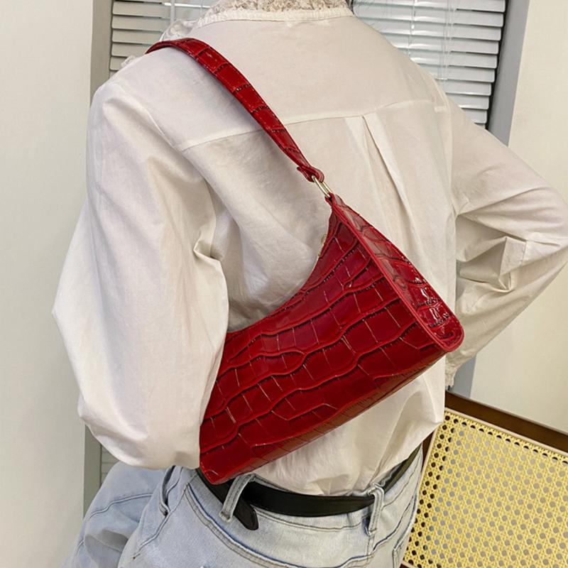 Fashion Pu Leather Bags For Women Alligator Pattern Armpit Handbag Female Compact Underarm Messenger Bag Premium