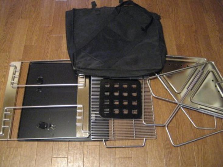 Large Size Campfire Grill Complete Set Including Charcoal and with Carrying Bed, Grill, Bridge, Plate, Bag, Bag.