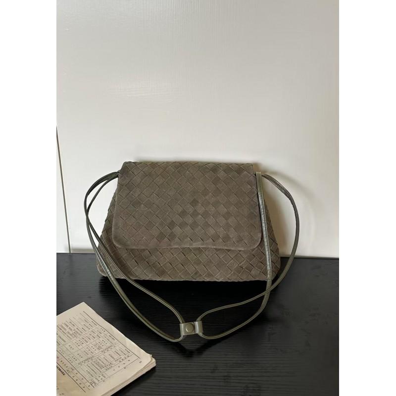 Woven Suede Leather Crossbody Bag Women Small Square Top-Flap Shoulder Daily Commute Stylish Handcrafted