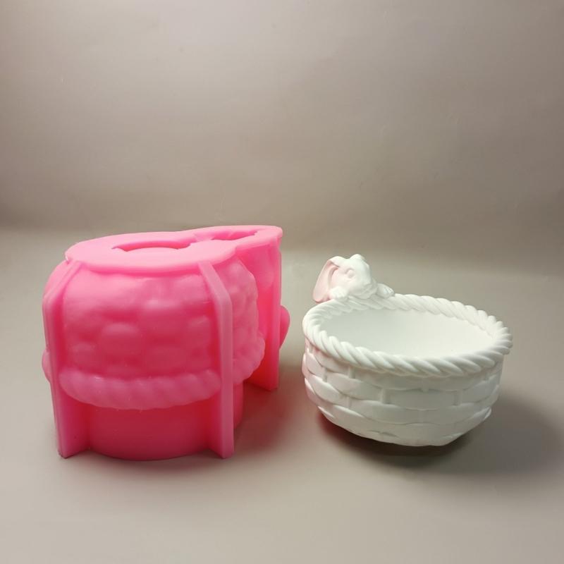 Bunnies Basket Shape Resin Silicone Molds for Candle Chocolate Candy Basket Jewelry Case Cement Gypsum Silicone Molds