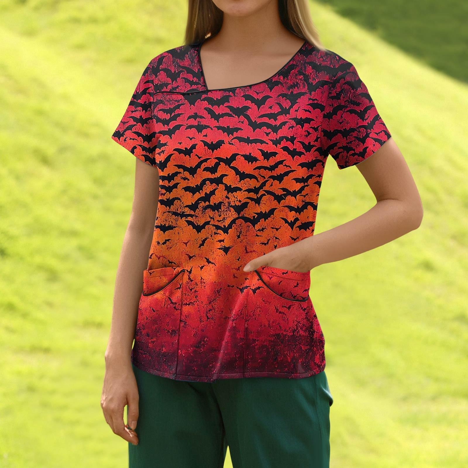 

Женская модная полосатая рабочая одежда с градиентным принтом и короткими рукавами с верхом с двойными карманами L