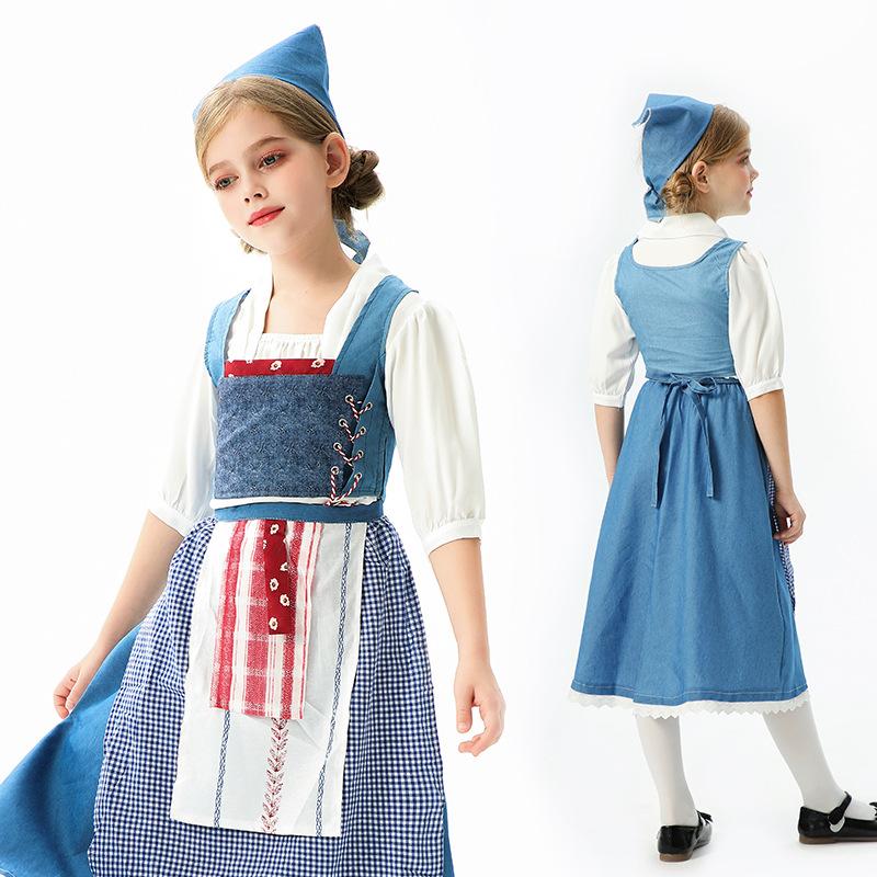 Halloween Children's Costumes European Pastoral Girls' Clothing Medieval French Manor Civilian Skirt Vintage Maid Clothing