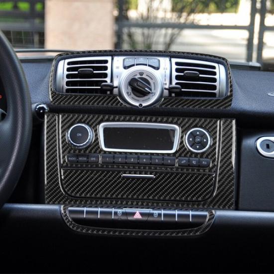 1 Set Carbon Fiber Car Front Central Control Panel Cover For Smart Fortwo 11-15