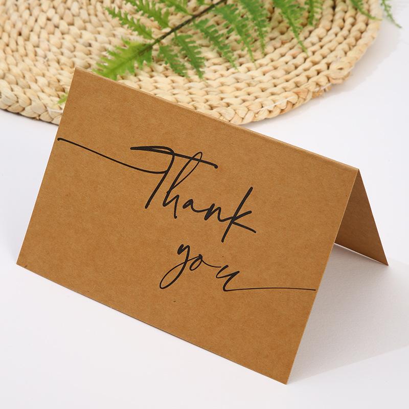 6pcs Thank You Folding Card Gift Kraft Message DIY Decoration Holiday Greeting Card Envelope Seaing Sticker Student Stationery