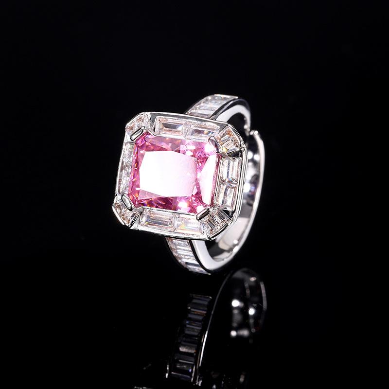 Jewelry Copper Bottom Gold-Plated High Carbon Diamond Ice Flower Square Diamond Copper Inlaid Temperament Light Luxury Ring Female 8 * 10