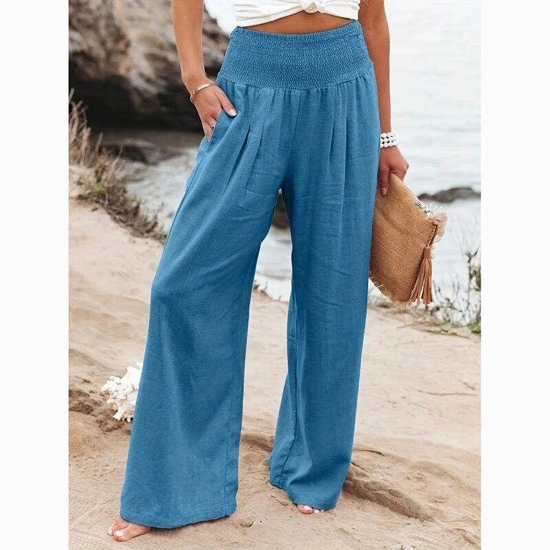 Dorywczo wysokiej talii spodnie szerokie nogawki damskie wygodne jednolite, luźne, workowate spodnie kobieta moda eleganckie kieszenie proste spodnie 30768
