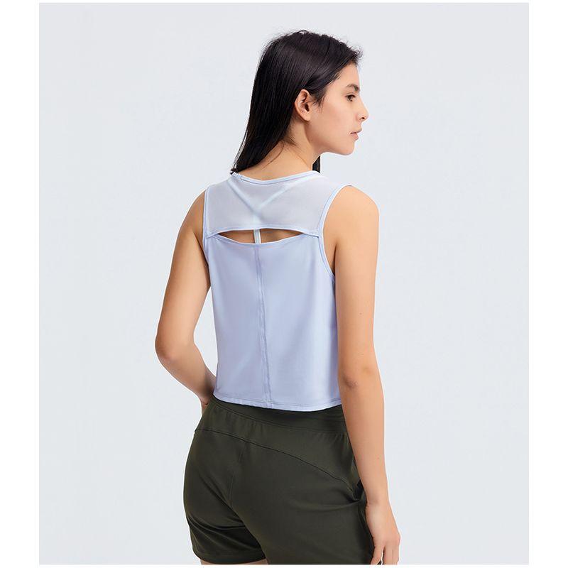 

Export Exported to Canada Hollow-out Beauty Back Yoga Running Breathable Mesh Thin Lightweight Short Type Fitness Sports Vest Micro Light Blue XL-12 Code