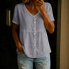 Women's Fashion V-Neck Button-Down Short-Sleeve -Color Casual Top