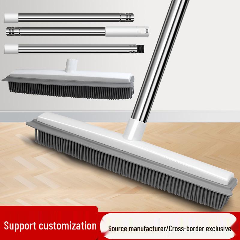 Silicone Soft Bristle Floor & Carpet Cleaning Brush with Dual-Use Squeegee for Pet Hair Removal