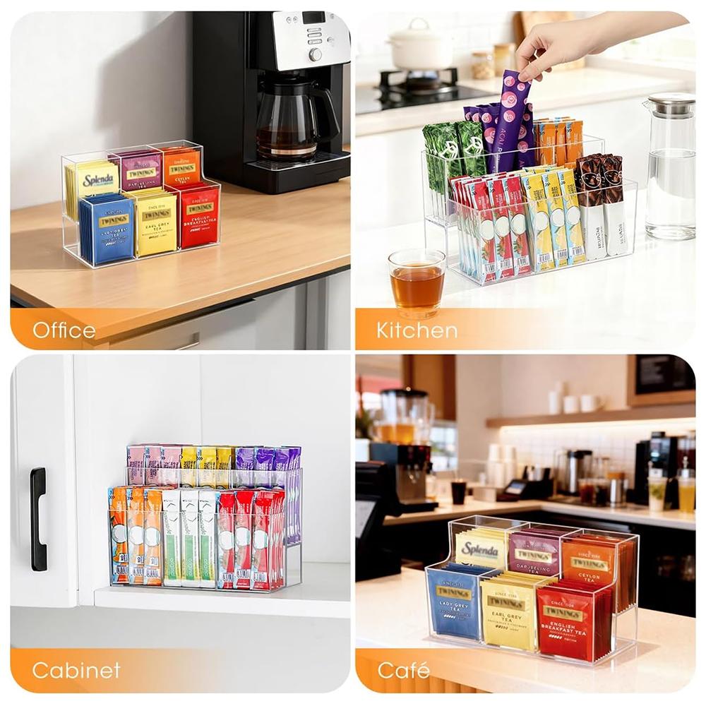 Acrylic Desktop Organizer Tea Bag Storage Box Coffee Bar Accessories Holder Multi-functional Stationery Makeup Storage for Home