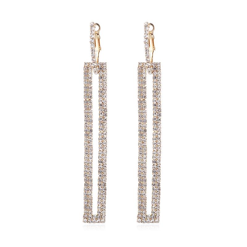 Versatile Korean Rhinestone Rectangular Drop Earrings