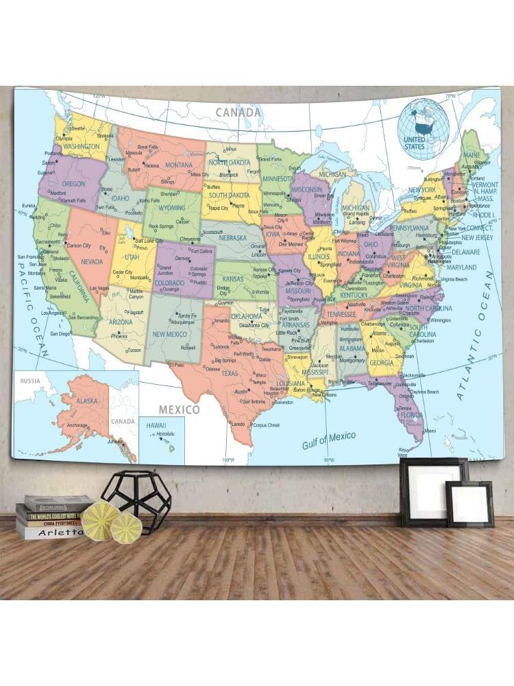 United State Map Tapestry, US Maps Tapestries for Kids Student, Educational Tapestry Wall Hanging for Classroom Bedroom Living 70x100CM