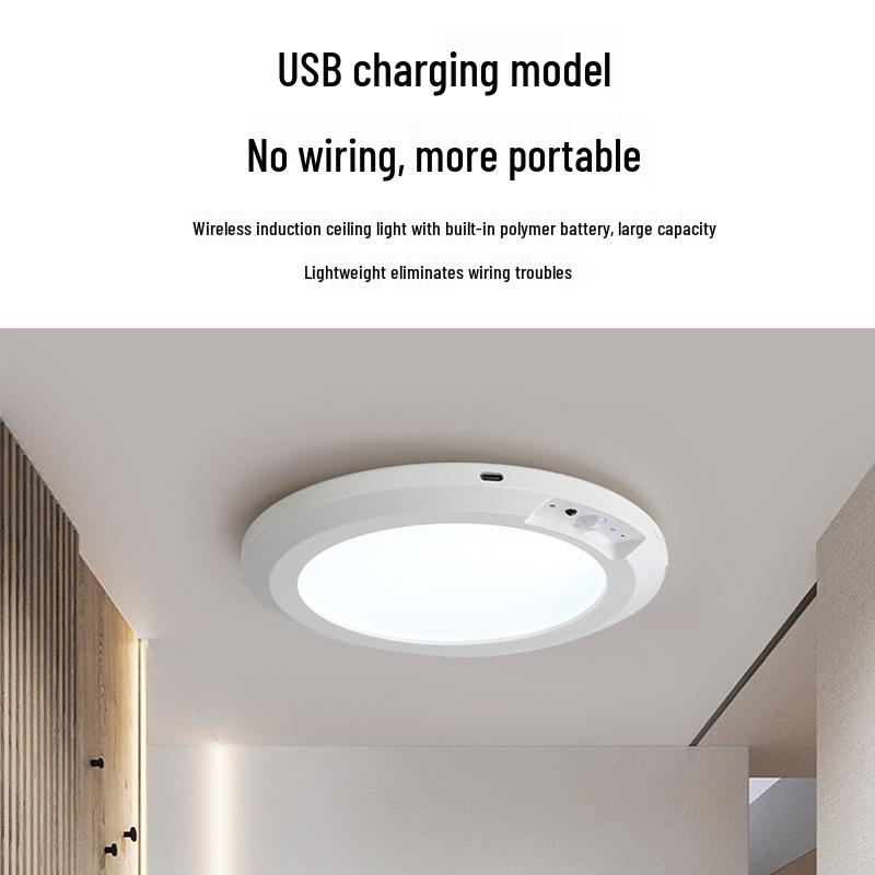 Wireless LED Ceiling Light with Motion Sensor & Remote, USB Rechargeable for Hallway, Cloakroom, or Balcony.