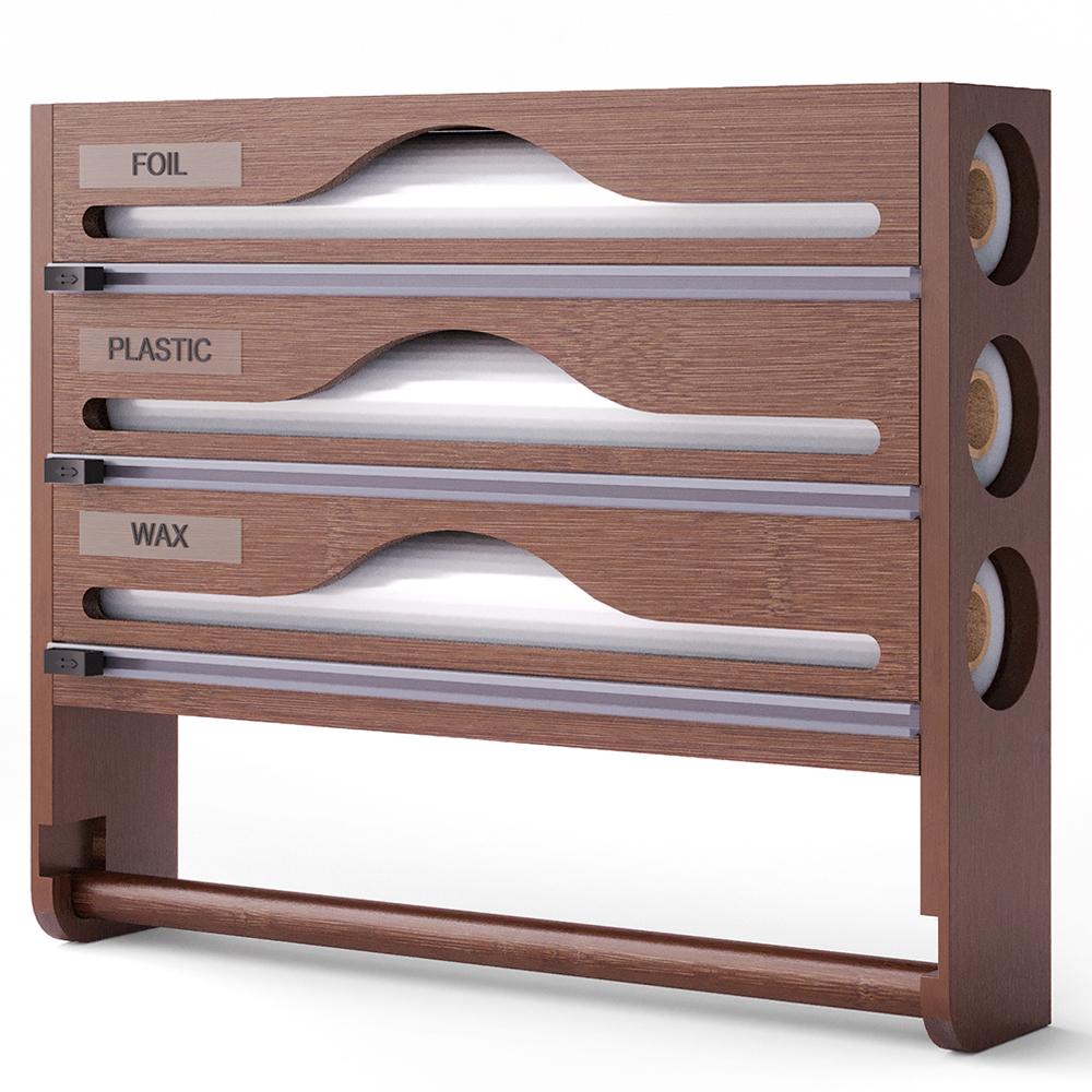 Bamboo Cling Film Tin Foil Compartment Cutter Box Kitchen Organizer Accessories Integrated Kitchen Paper Towel Holder