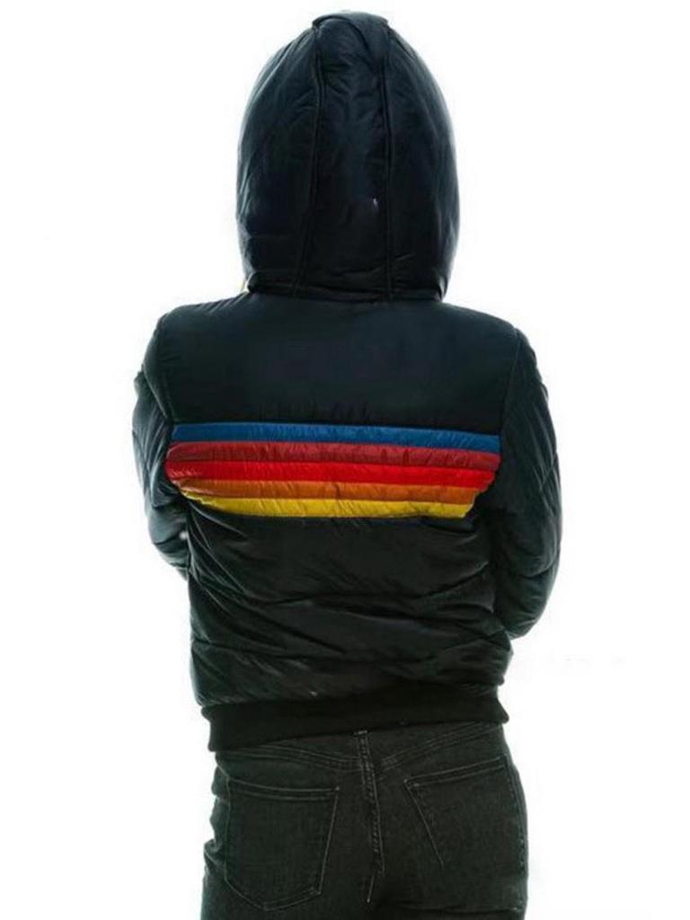 Palton Scurt Casual cu Glugă pentru Femei 2024 - Toamnă/Iarnă Imprimeu Color Block