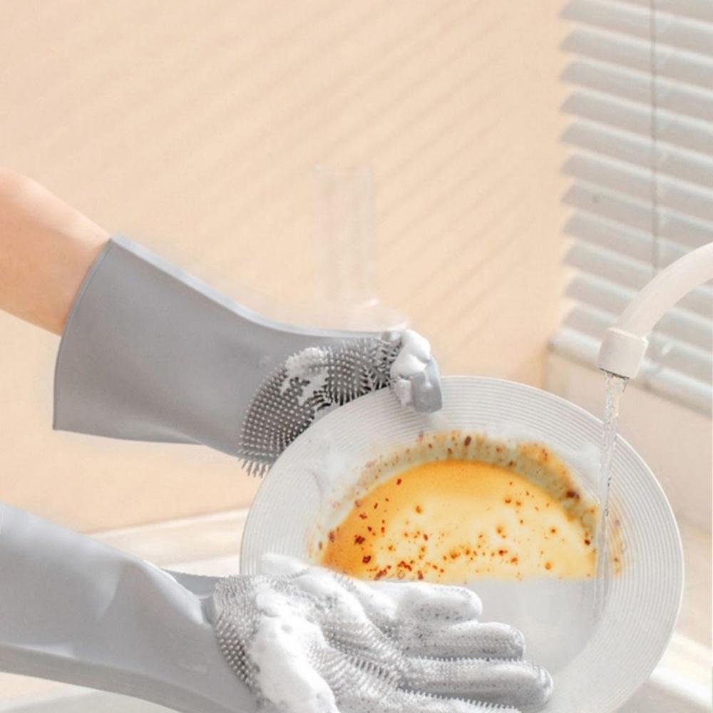 Zwei-in-Eins Silikon-Hitzebeständige Handschuhe mit hochdichtem Zahndesign, geeignet für Küchen, Badezimmer, Autos und Katzen und