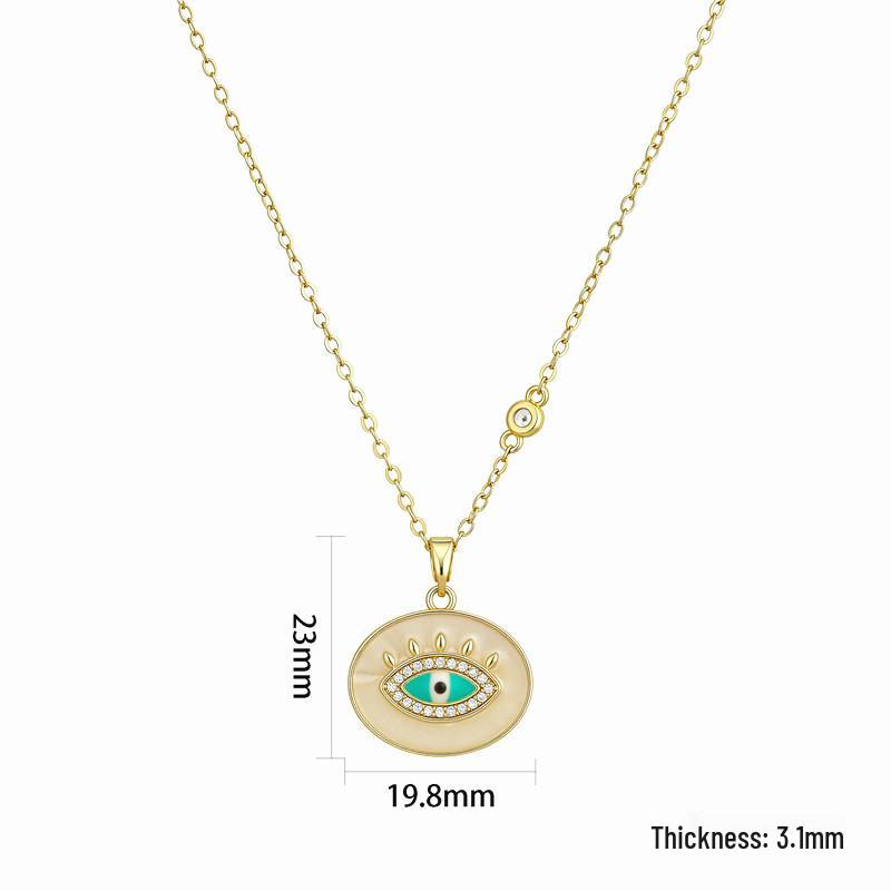 Green Enamel Eye Series Copper Necklace with 18K Gold Zirconia and Diamonds