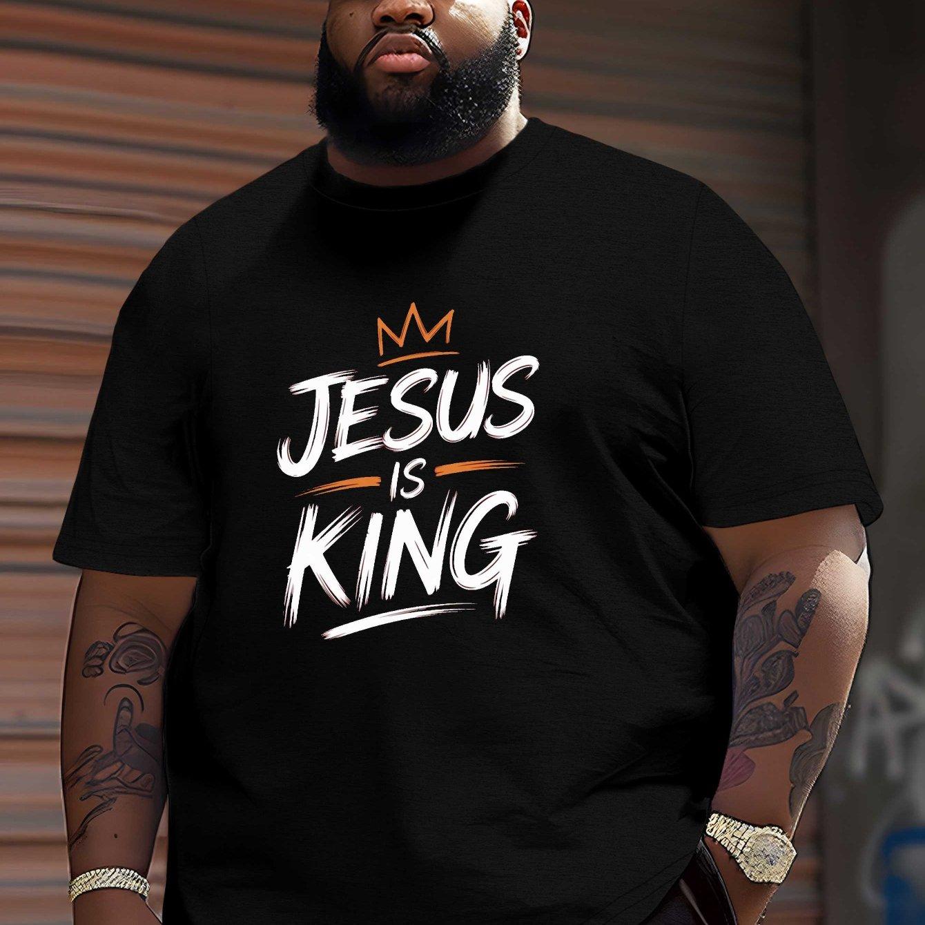 Jesus Is King Graphic Tee Men Plus Size Short Sleeve Round Neck Casual Cotton Summer TShirt S
