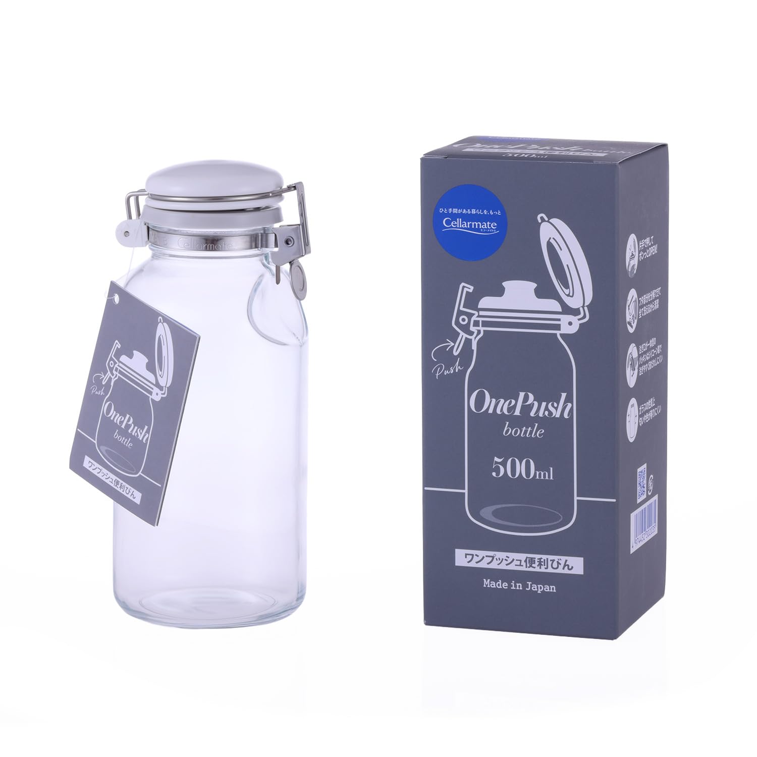 

Cellarmate Storage Convenient for Glass Made in 302035 [New Type] Jar, One-Push Opening, Bottle, Seasonings, Dressings, Container, 500ml, Japan,