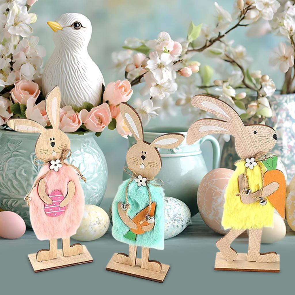 Yousheng 2/3Pcs Easter Bunny Table Sign Farmhouse Rustic Wooden Egg Rabbit Ornament Happy Easter Spring Home Office Table Centerpiece Decoration
