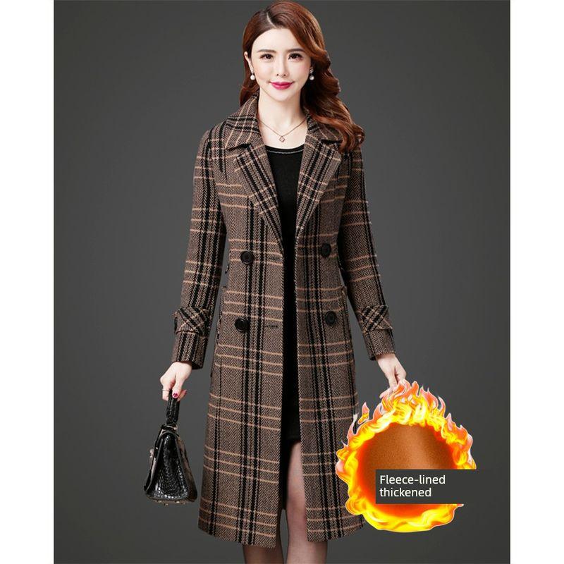 

одежда Длинная верхняя одежда Высококачественная Женская Для Полных Девушек Осень и Зима Флисовая подкладка Утепленное Пальто Миди для Мам Среднего и Пожилого Возраста Тренд Black 2XL Code [Suggested 65.00 kg-72.50 kg]]