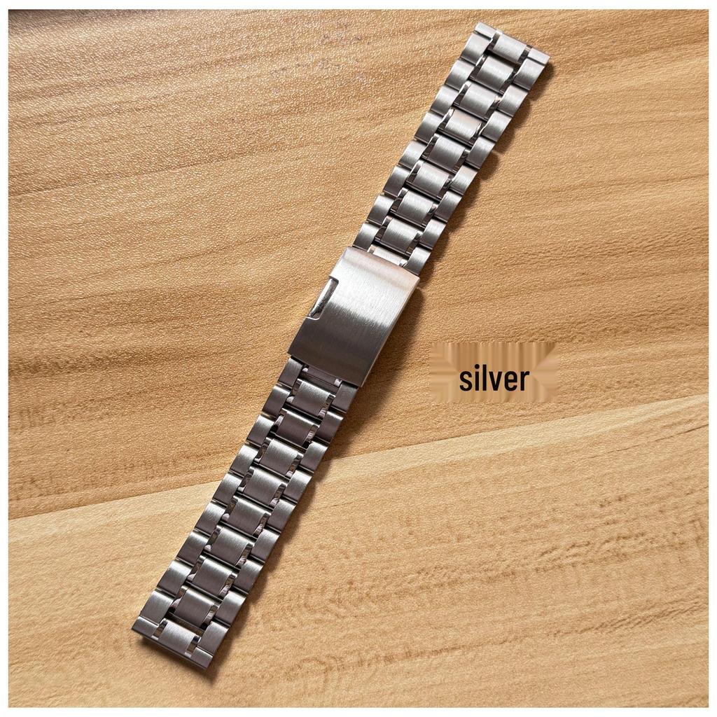 Men's Stainless Steel Watch Strap with Five-Bead Edge, Press-Folding Buckle, Flat Head Universal Interface, Sizes 18mm-24mm.